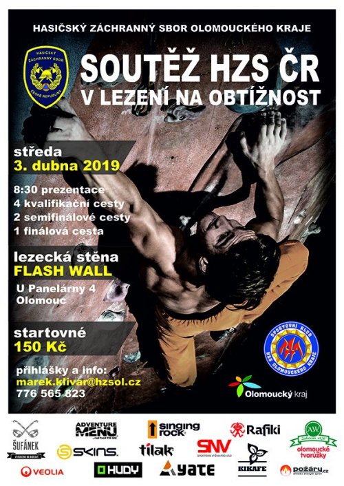 Soutěž HZS ČR v lezení na obtížnost se uskuteční na lezecké stěně Flash Wall v Olomouci